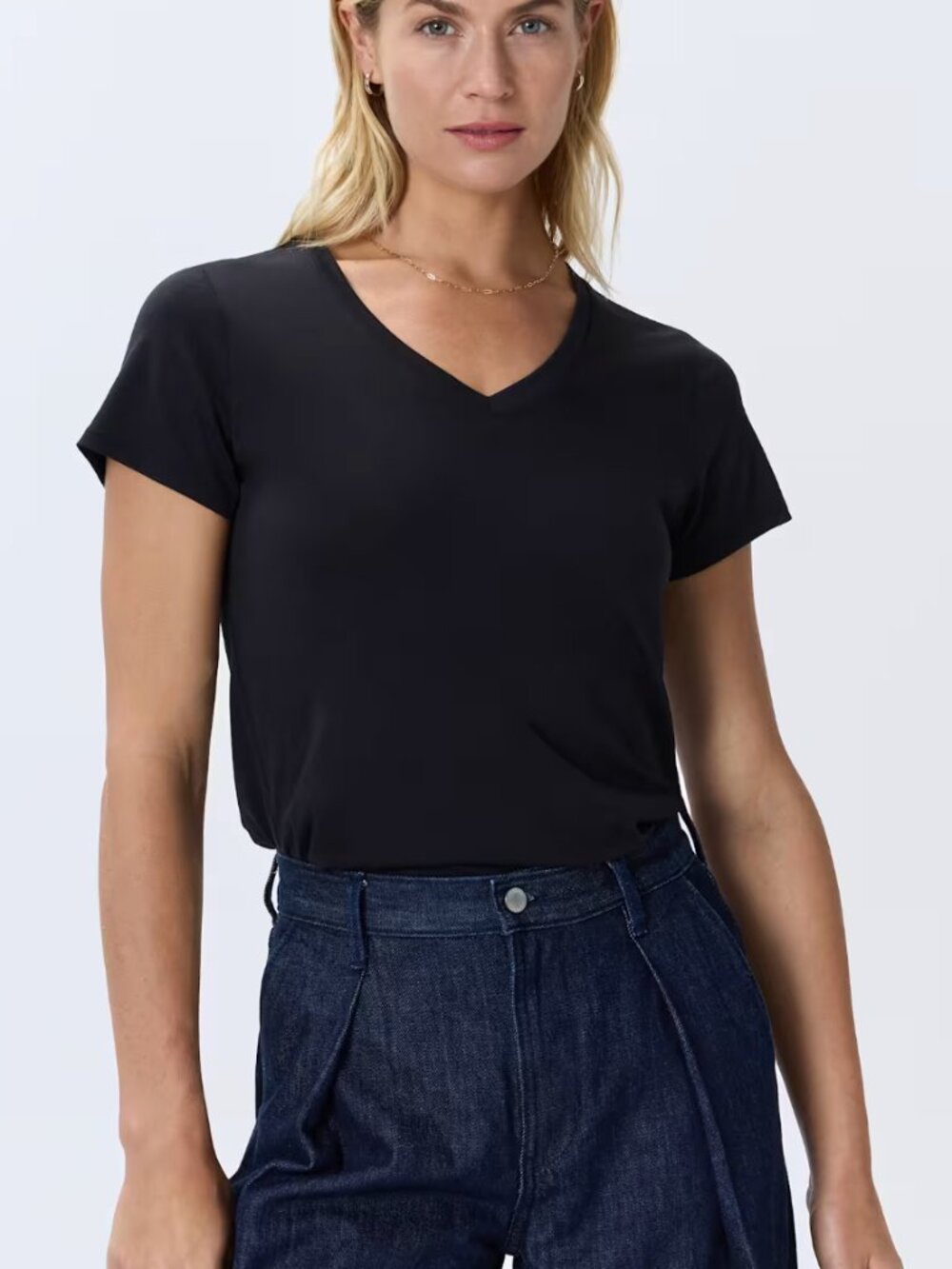 Quince Cotton Modal V-Neck Short Sleeve T-Shirt Women's Size XL Black NWOT